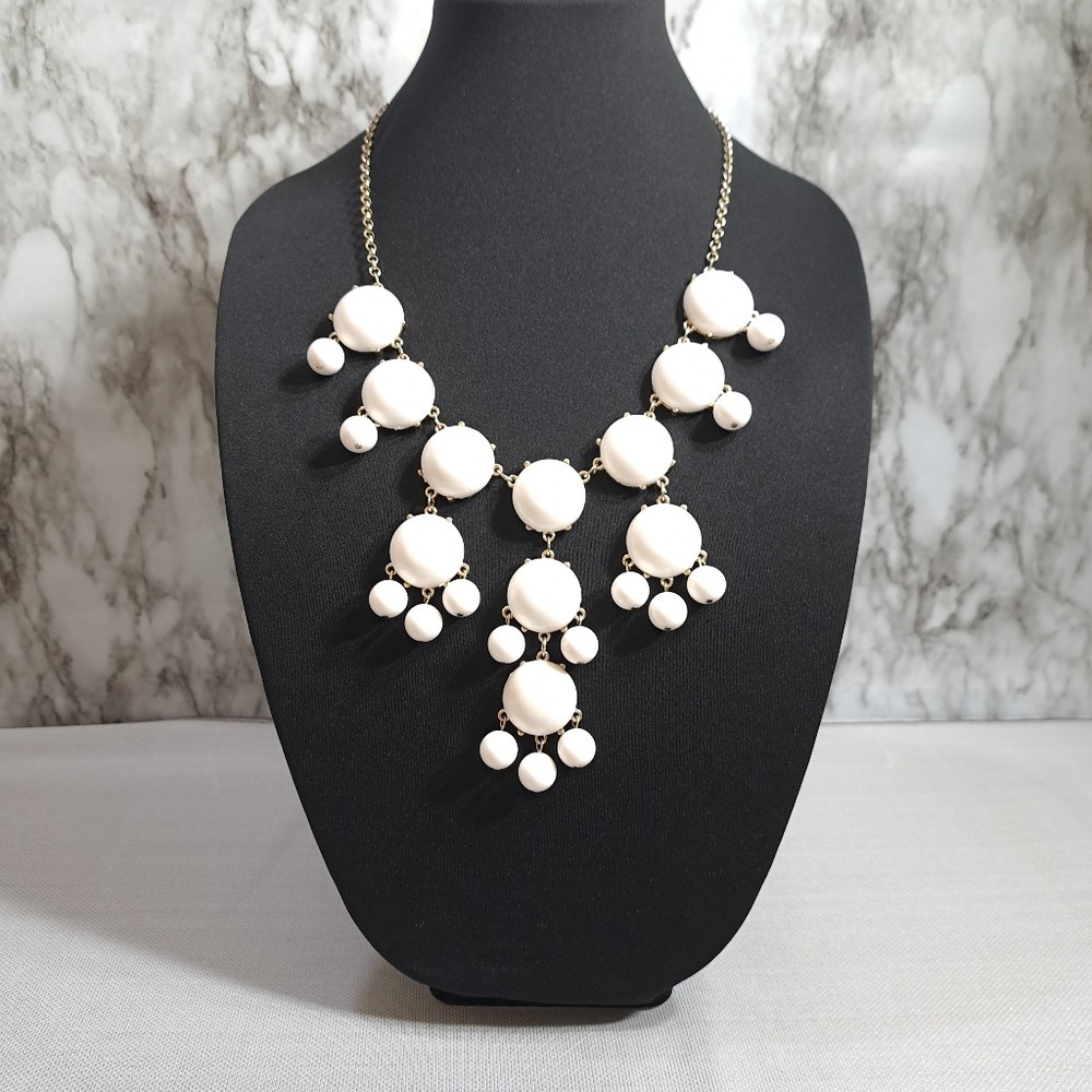 Women's Chunky Modernist Bubble Necklace Huge Silver Tone White Beads 15 Inches